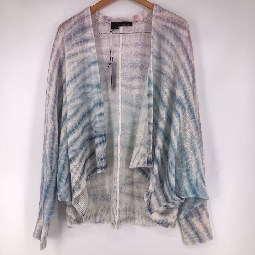 360 Cashmere Open-Front Tie-Dye Cardigan in Blue and Lavender